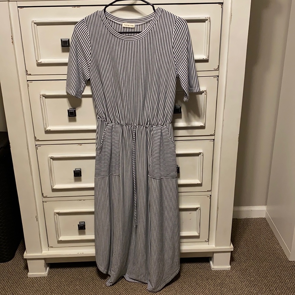 Black and white striped midi dress